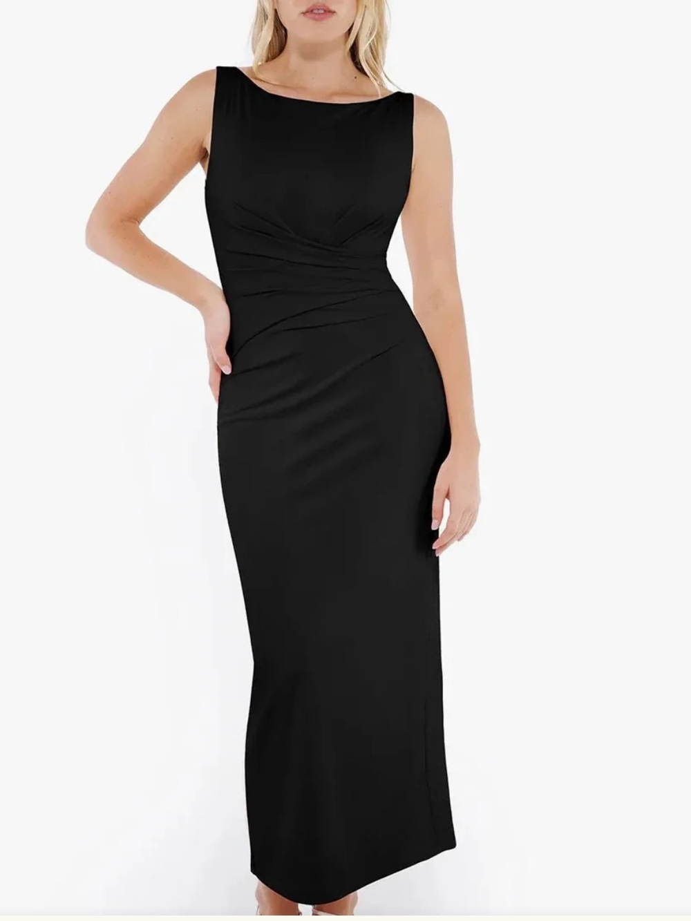 Shapewear Boatneck Draped Sculpting Maxi Dress built in Shapewear